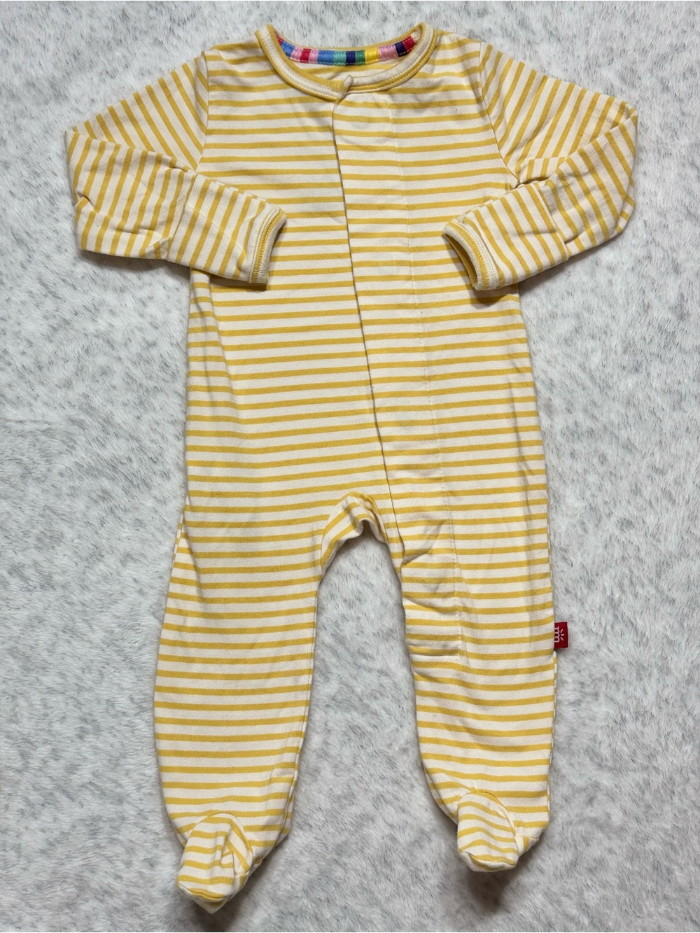 Magnetic Me Yellow White Stripe Footie Sleeper 0-3M Baby Modal Cotton Blend
